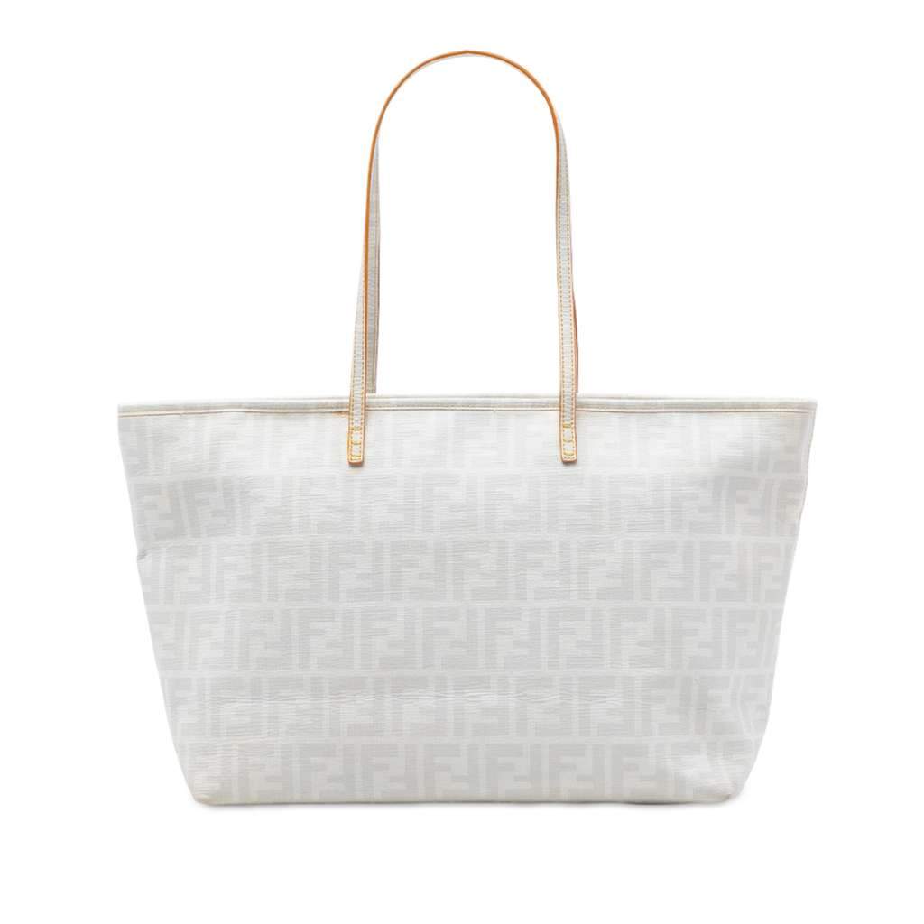 Fendi Medium Zucca Spalmati Roll Tote White Canvas Very good - Front View