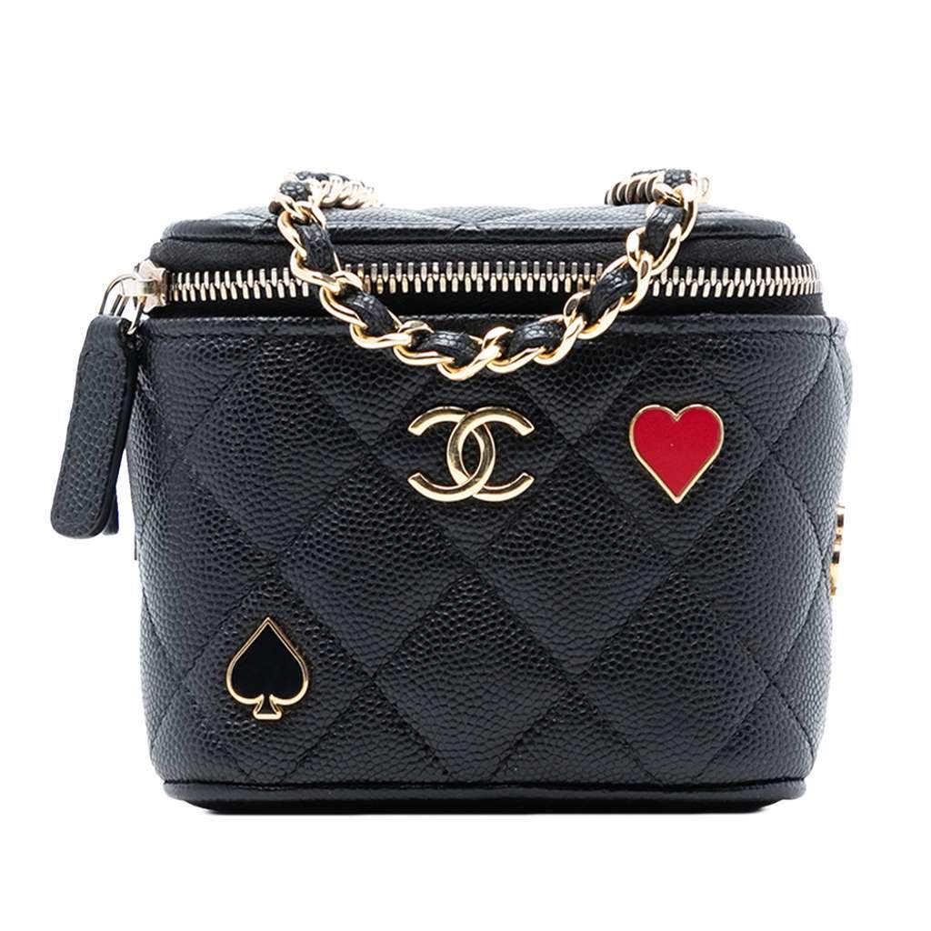 Chanel Mini Quilted Caviar Coco Casino Vanity Case Black Leather Very good - Front View