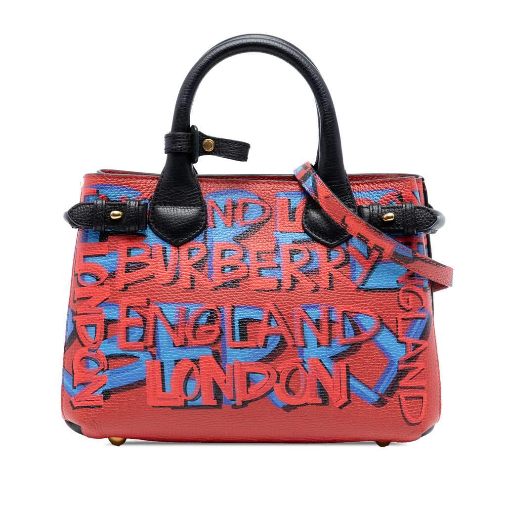Burberry Small Graffiti Print Grainy Calfskin Banner Satchel Red Leather Very good condition - Front View