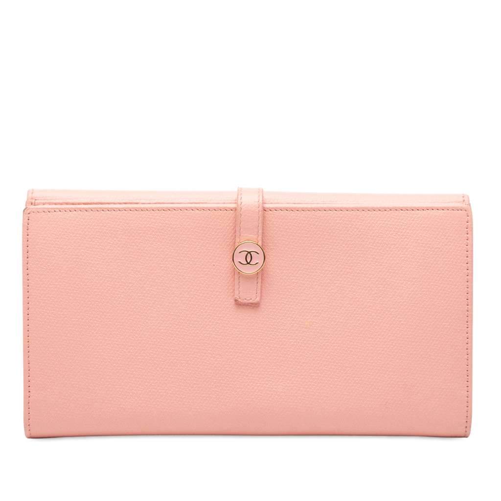 Chanel CC Grained Calfskin Flap Long Wallet Pink Leather Very good condition - Front View