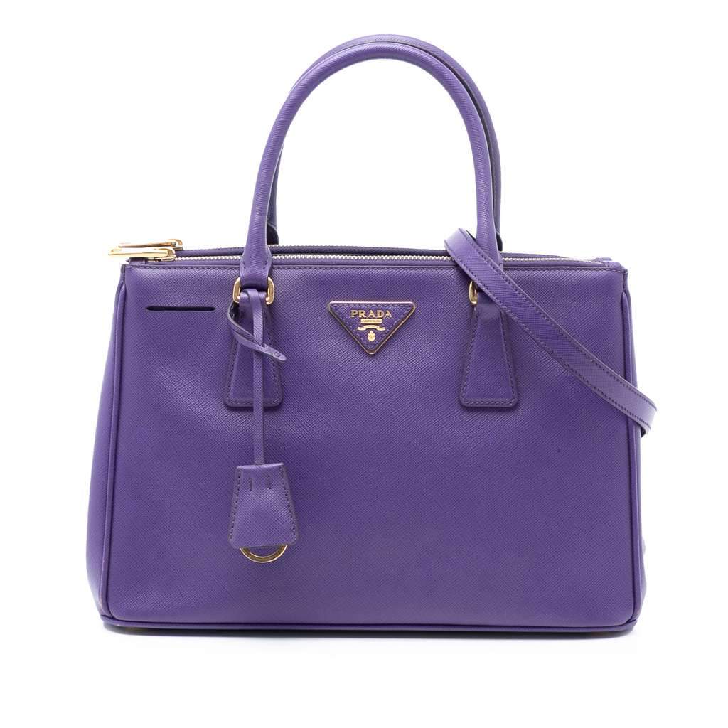 Prada Small Saffiano Lux Galleria Double Zip Satchel Purple Leather Very good condition - Front View