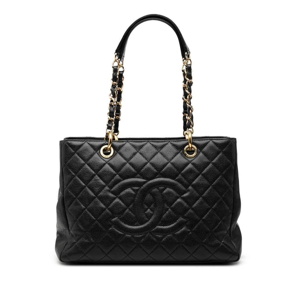 Chanel Caviar Grand Shopping Tote Black Leather Good - Front View