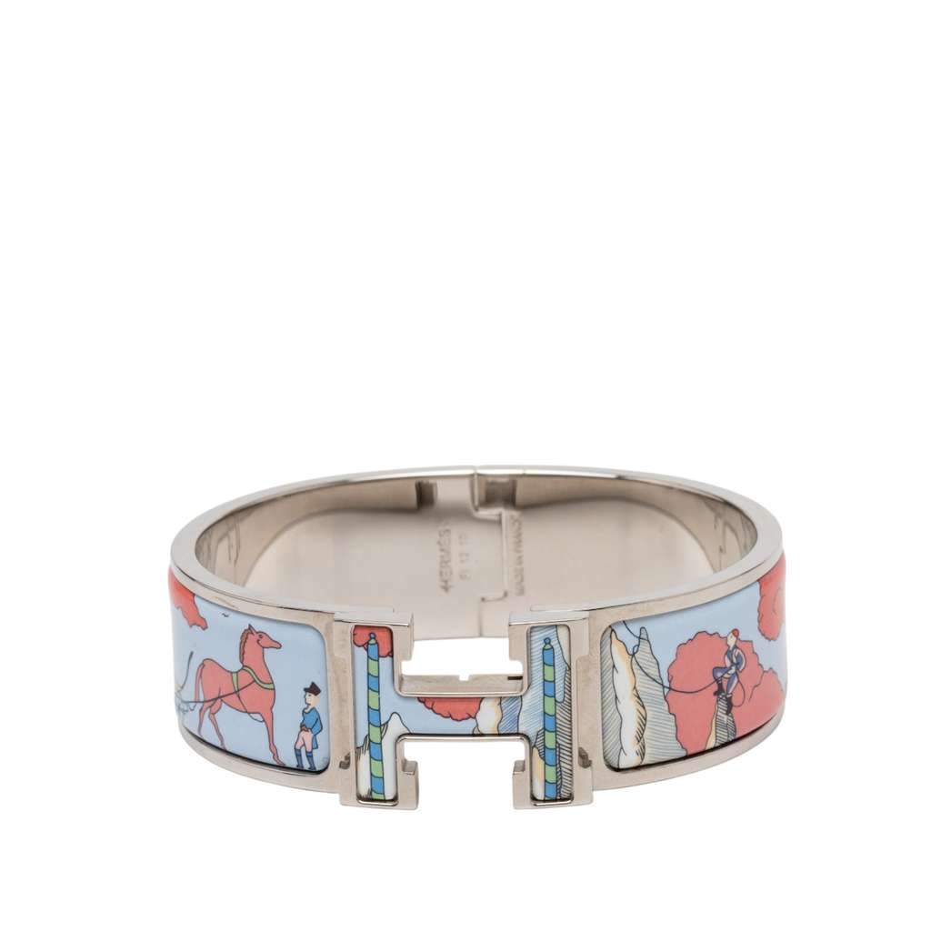 Hermès Wide Enamel Cosmographia Universalis Clic Clac H Bracelet PM Blue Very good - Front View