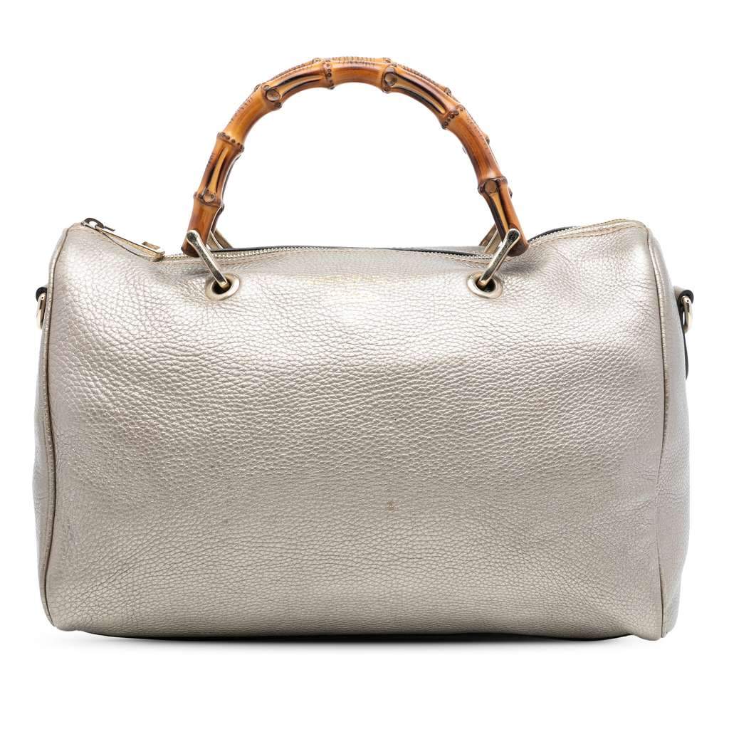 Gucci Medium Calfskin Bamboo Shopper Boston Bag Gold Leather Very good - Front View