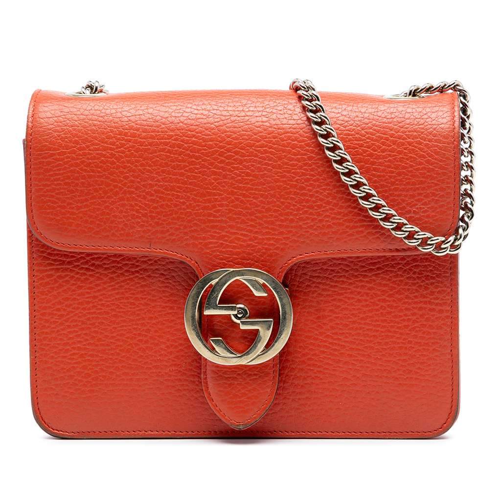 Gucci Small Dollar Calfskin Interlocking G Crossbody Orange Leather Very good - Front View