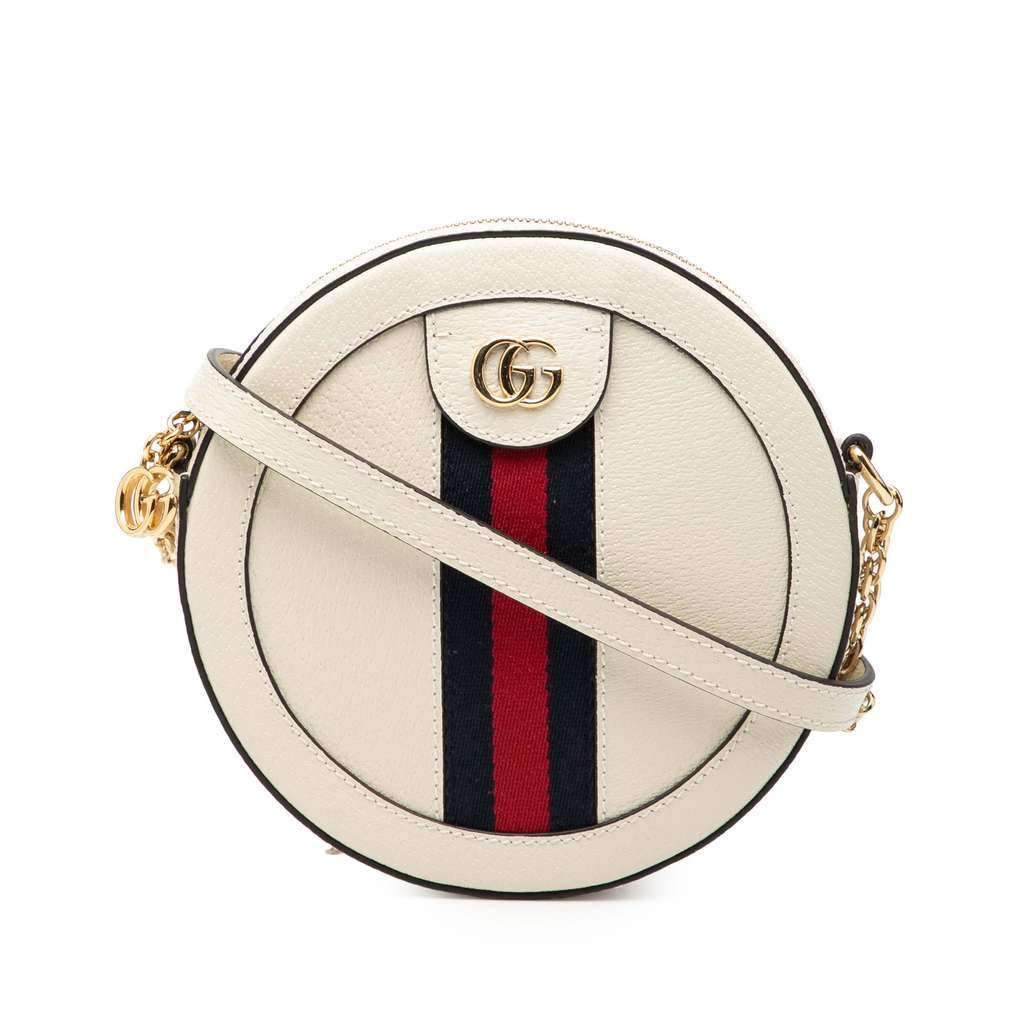 Gucci Mini Leather Ophidia Round Crossbody White Leather Very good - Front View