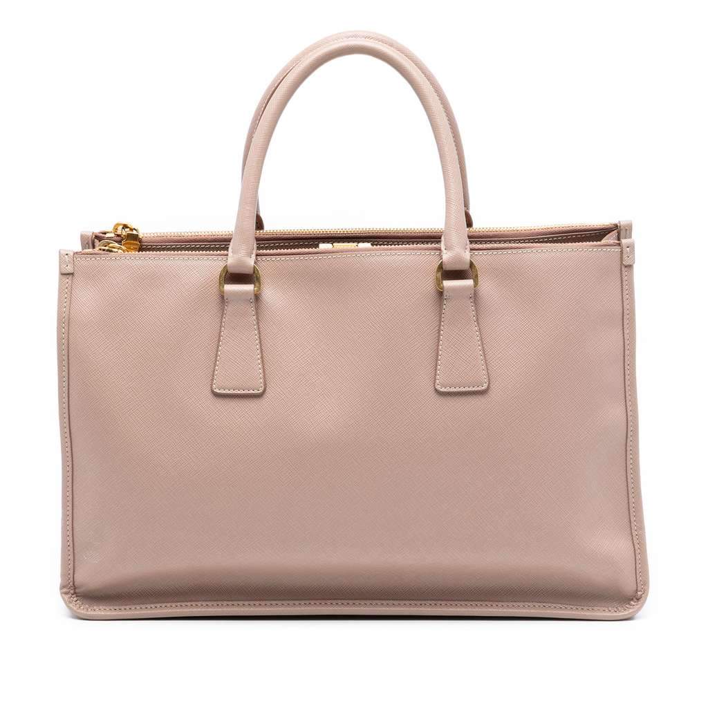 Prada Saffiano Lux Double Zip Frame Tote Brown Leather Very good - Front View