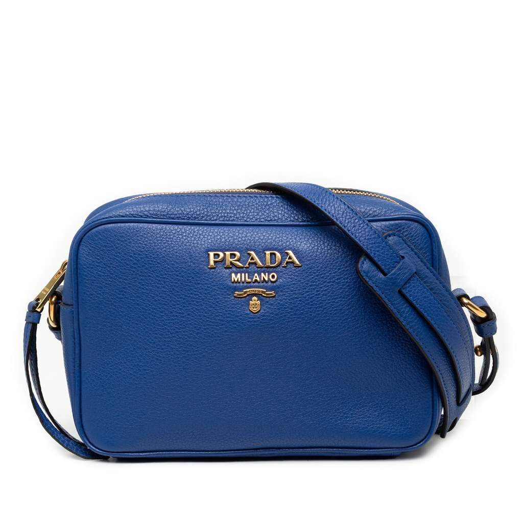 Prada Vitello Daino Camera Bag Blue Leather Very good condition - Front View