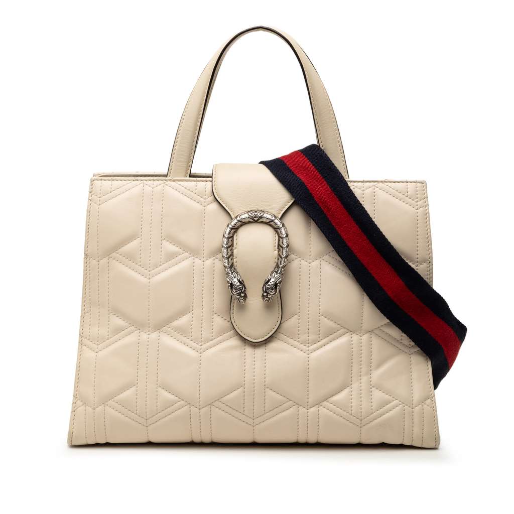 Gucci Quilted Leather Dionysus Web Satchel White Leather Very good - Front View