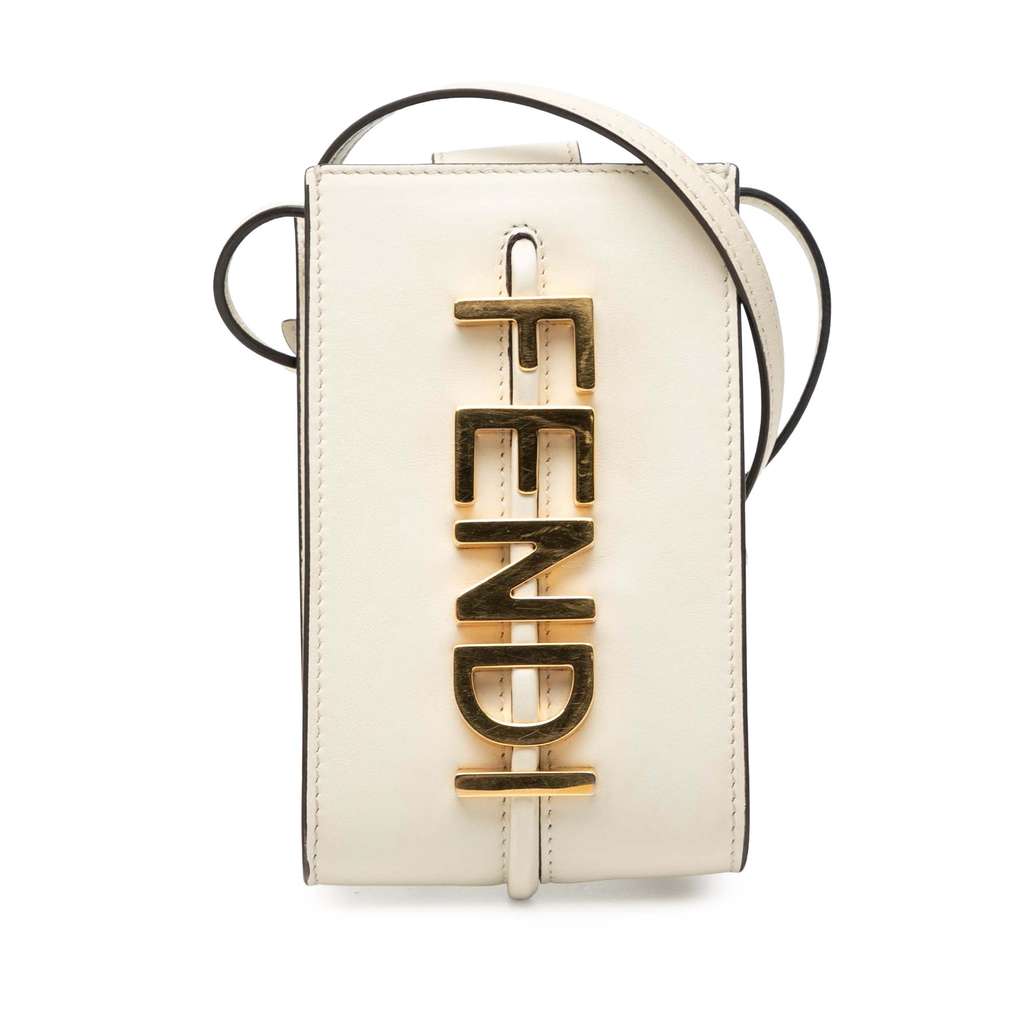 Fendi Leather Fendigraphy Phone Pouch White Leather Very good - Front View