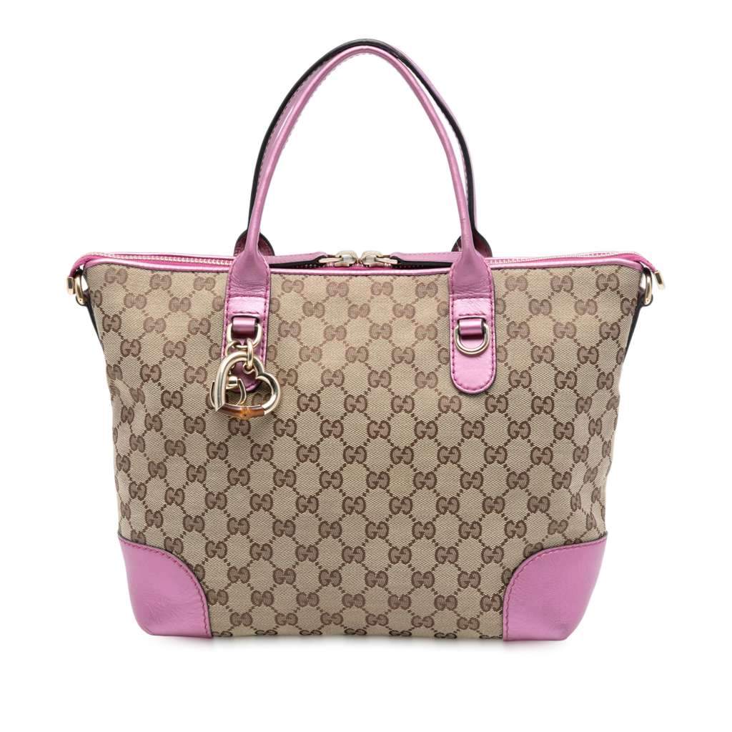 Gucci GG Canvas Heart Bit Satchel Brown Canvas Good - Front View