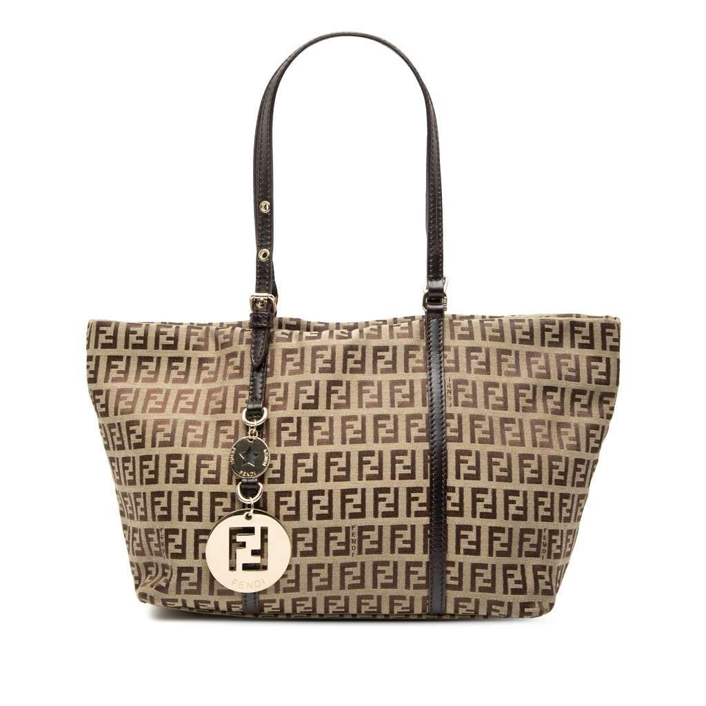 Fendi Mini Zucchino Canvas Superstar Tote Brown Canvas Good - Front View