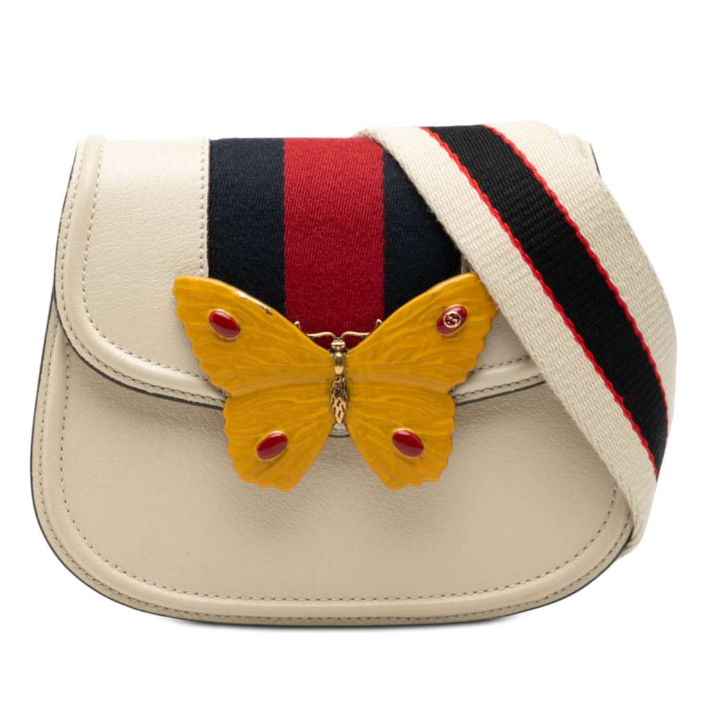 Gucci Small Calfskin Web Linea Butterfly Totem Crossbody White Leather Very good - Front View