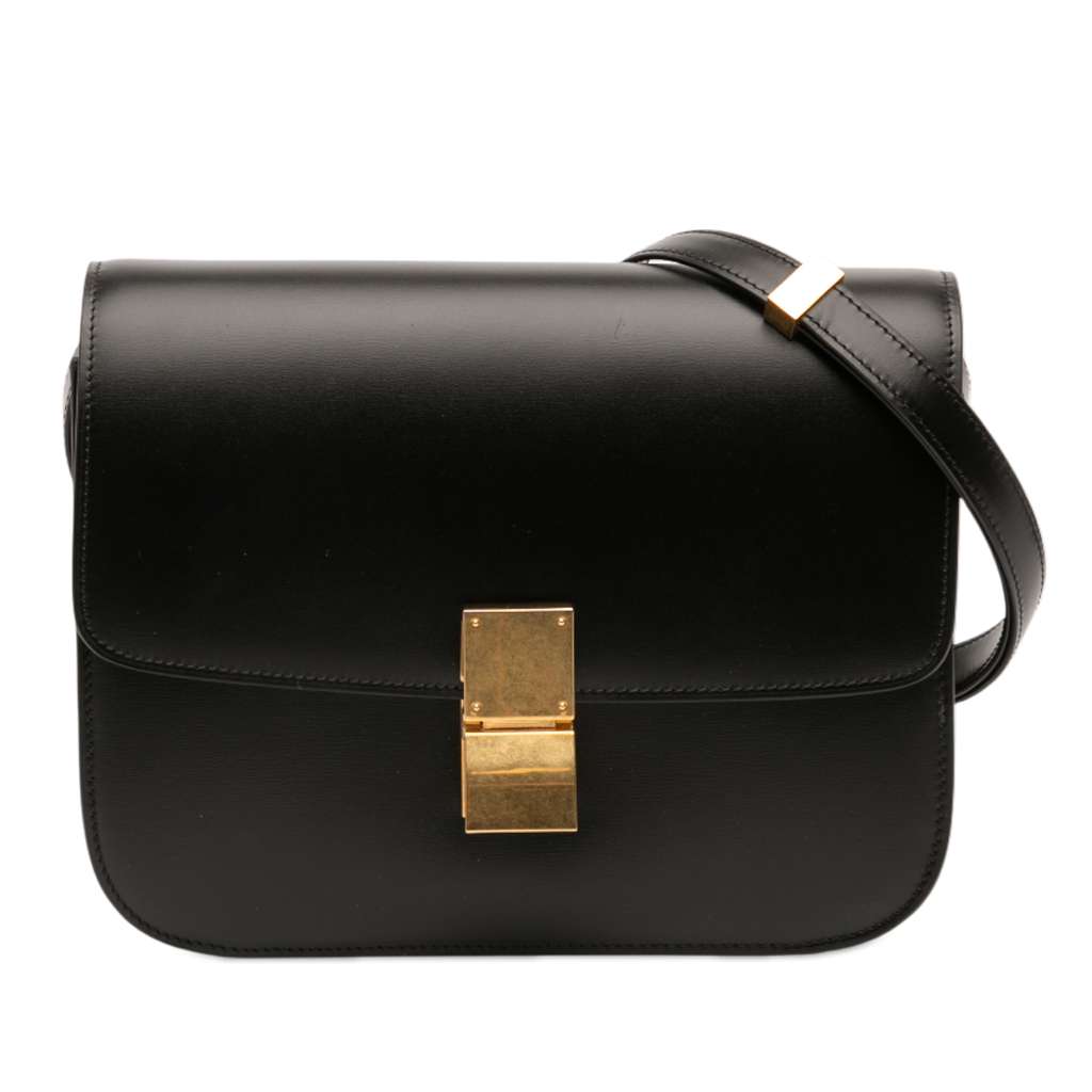 Celine Medium Calfskin Classic Box Black Leather Good - Front View