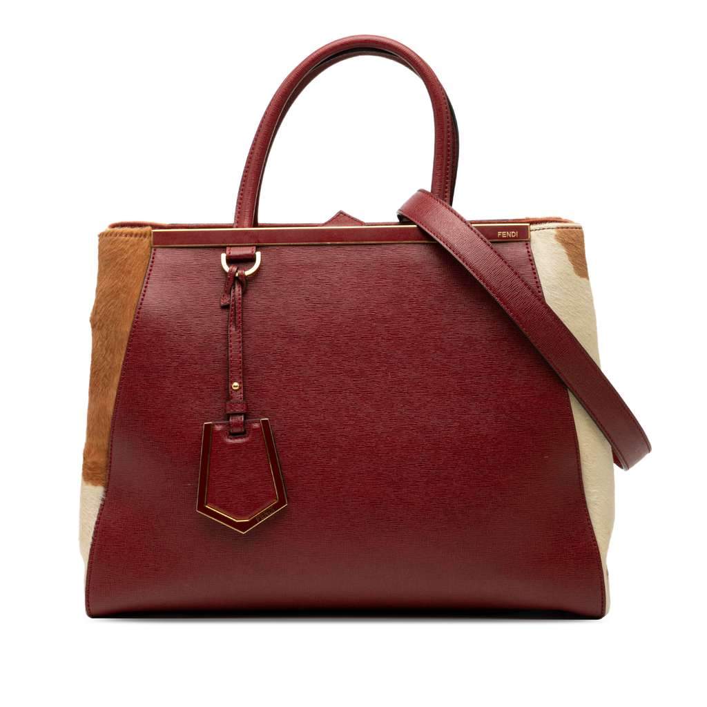 Fendi Medium Leather and Pony Hair 2Jours Satchel Red Leather Good - Front View