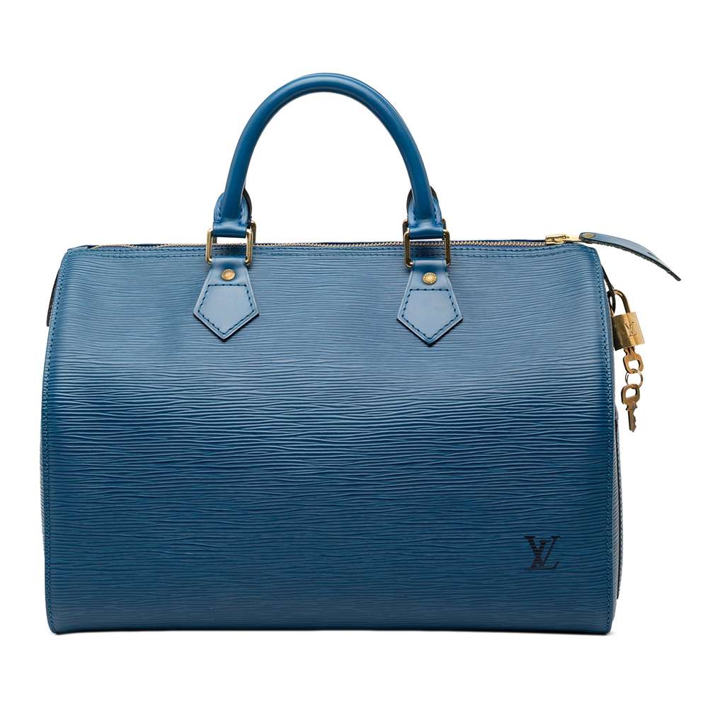 Louis Vuitton Epi Speedy 30 Blue Leather Good - Front View