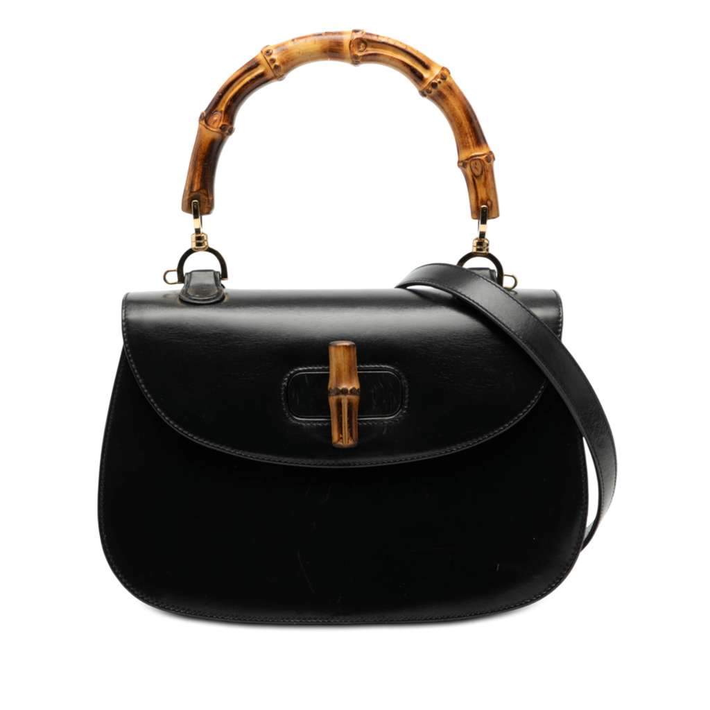 Gucci Grained Calfskin Bamboo Night Black Leather Very good condition - Front View