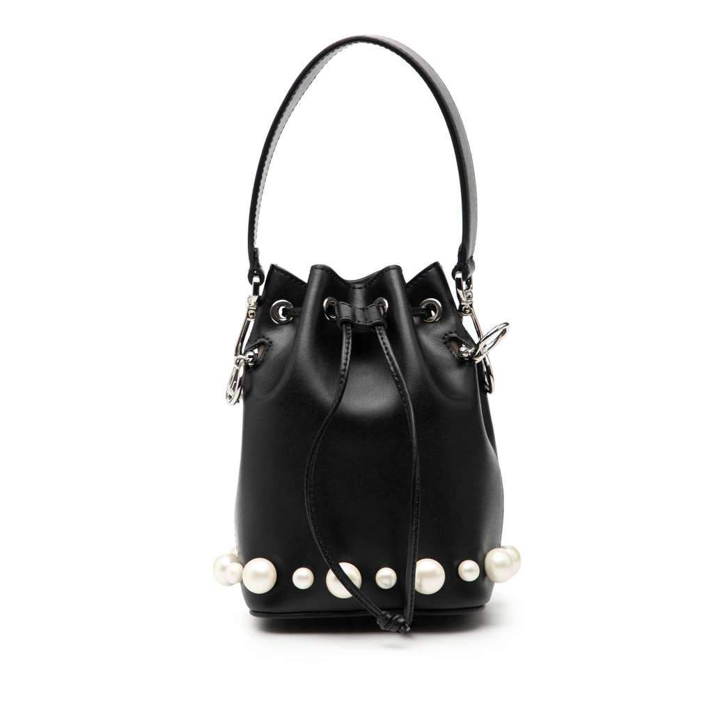 Fendi Mini Leather Pearl Mon Tresor Bucket Bag Black Leather Very good - Front View
