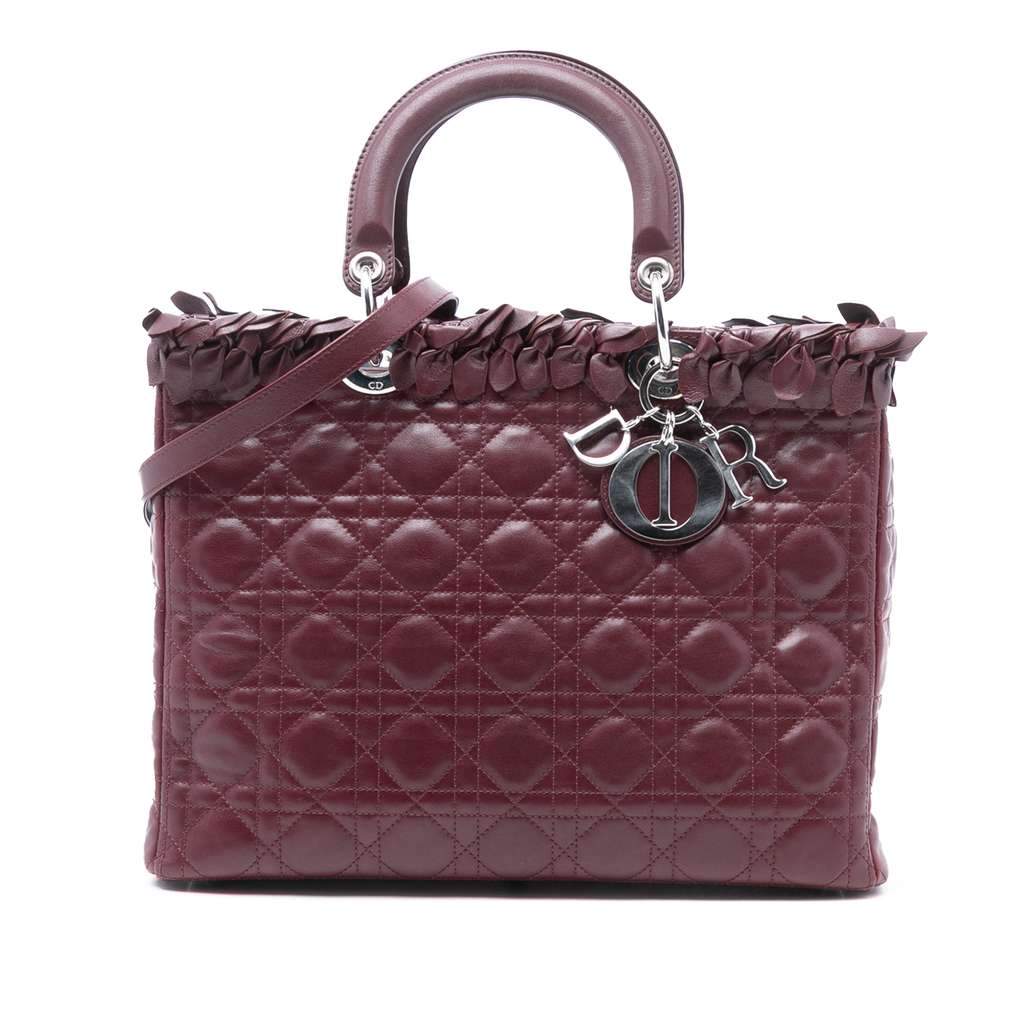 Dior Large Lambskin Cannage Bow Lady Dior Red Leather Very good - Front View