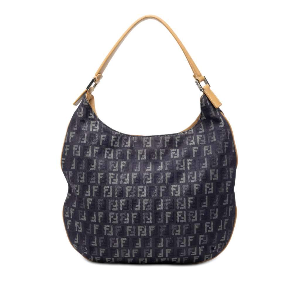 Fendi Zucchino Denim Hobo Bag Blue Denim Very good - Front View