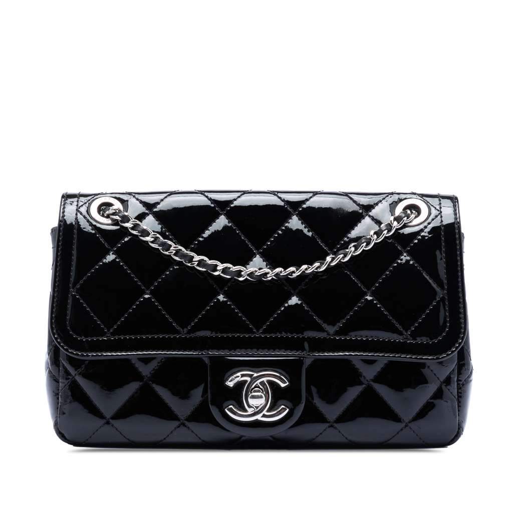 Chanel Small Quilted Patent Coco Shine Flap Black Leather Good - Front View