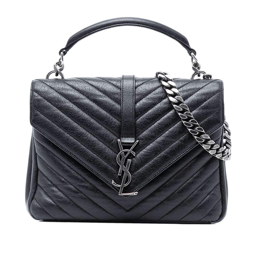 Saint Laurent Medium Chevron Sheepskin Monogram College Satchel Black Leather Very good condition - Front View