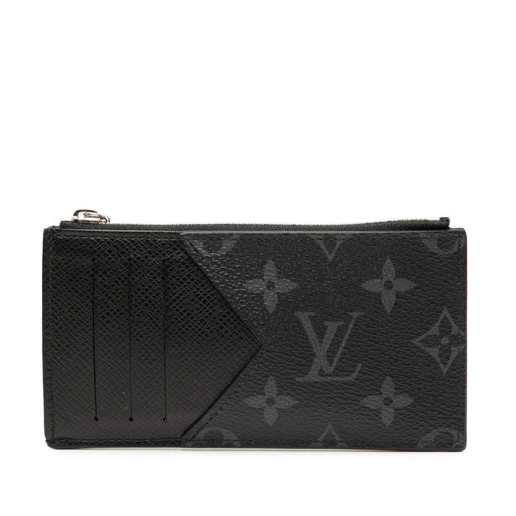 Louis Vuitton Monogram Eclipse Taigarama Coin Card Holder Black Good - Front View