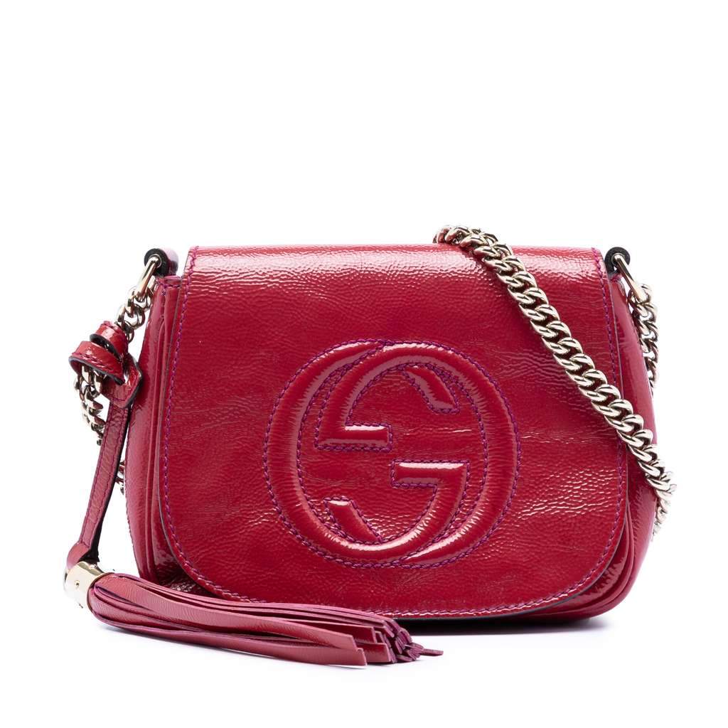Gucci Small Patent Soho Chain Flap Crossbody Pink Leather Very good - Front View