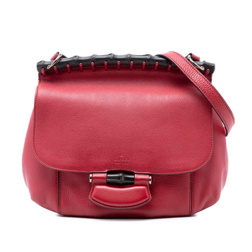 Gucci Medium Leather Bamboo Nouveau Fringe Crossbody Red Leather Very good - Front View