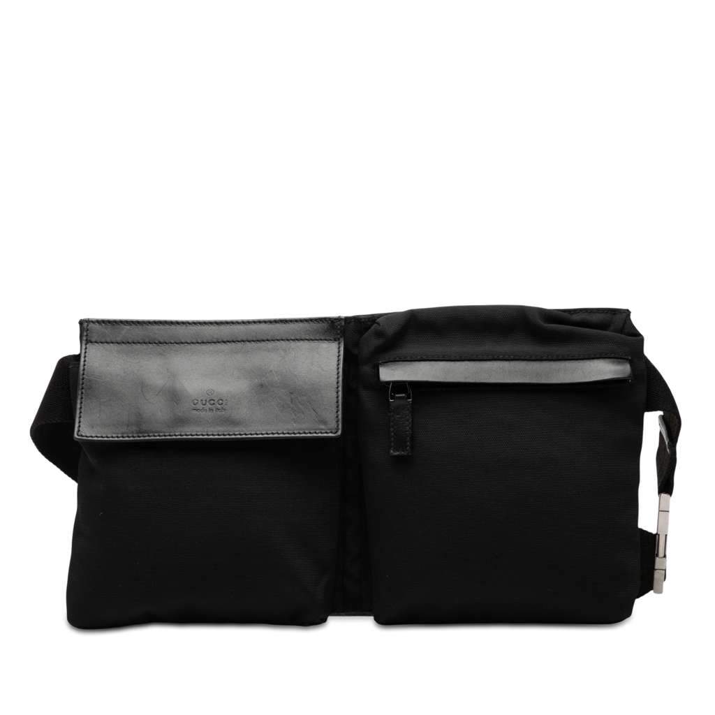 Gucci Nylon Double Pocket Belt Bag Black Very good - Front View