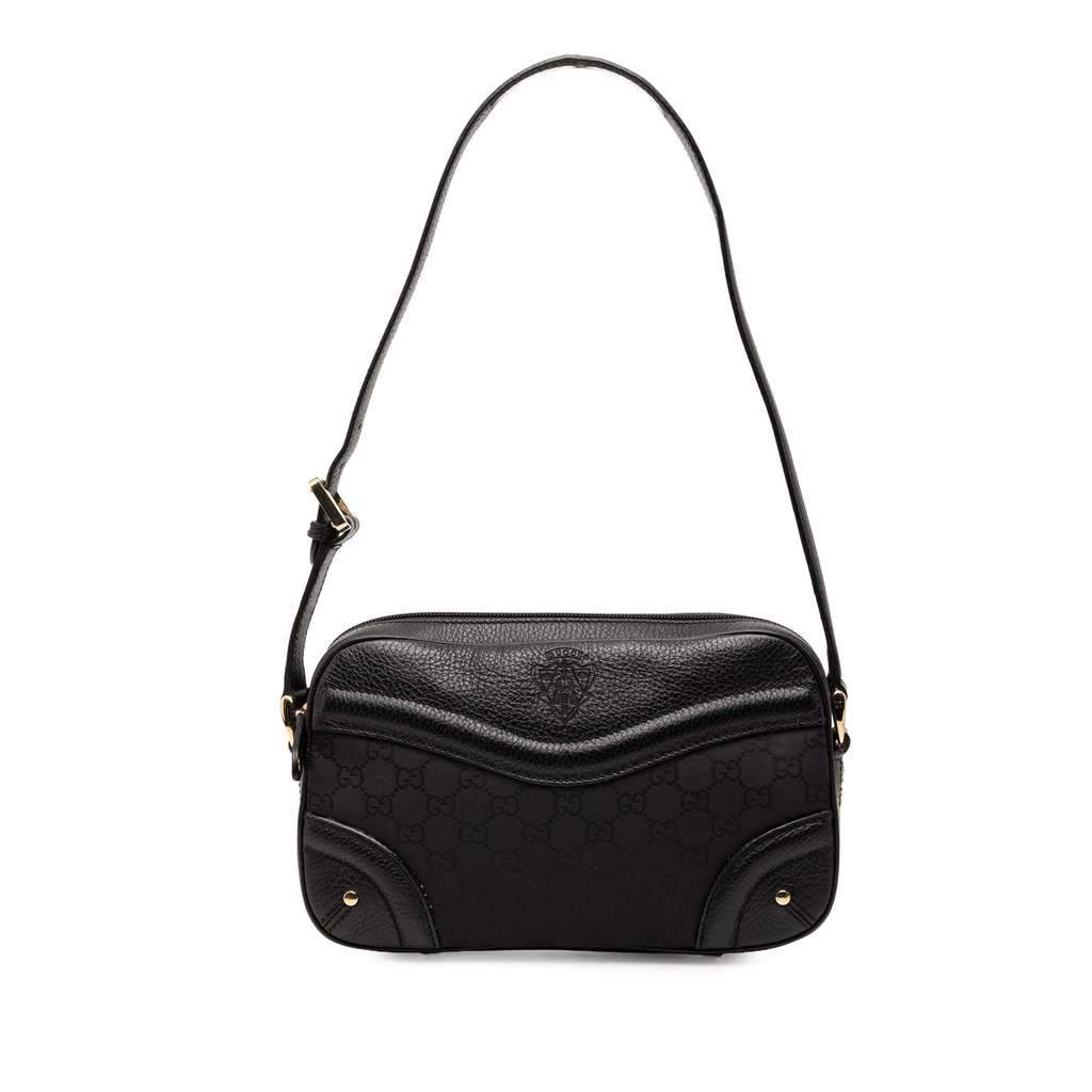Gucci GG Nylon Crest Shoulder Bag Black Very good - Front View