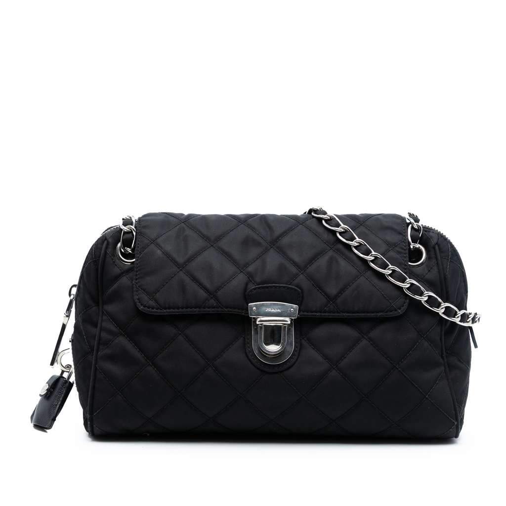 Prada Impuntu Tessuto Chain Crossbody Black Good - Front View