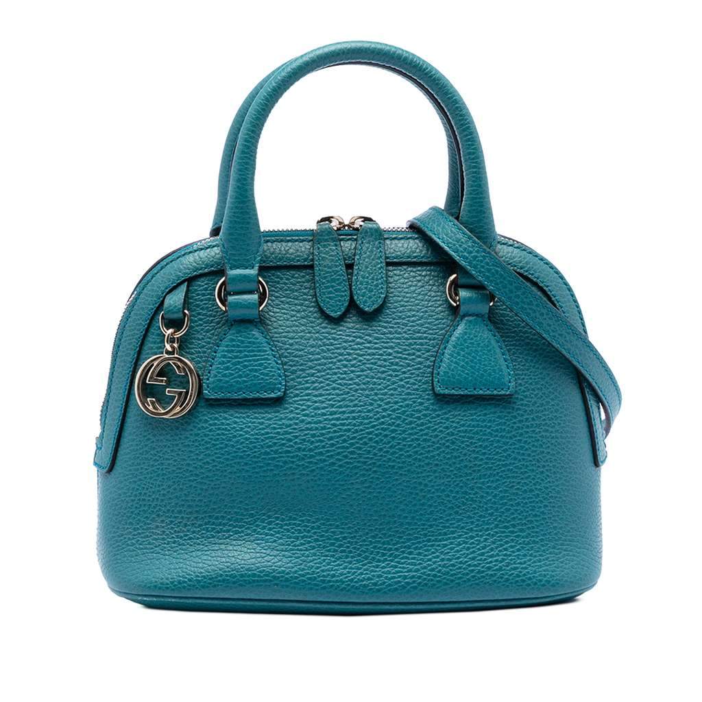 Gucci Small Dollar Calfskin GG Charm Dome Satchel Blue Leather Very good - Front View