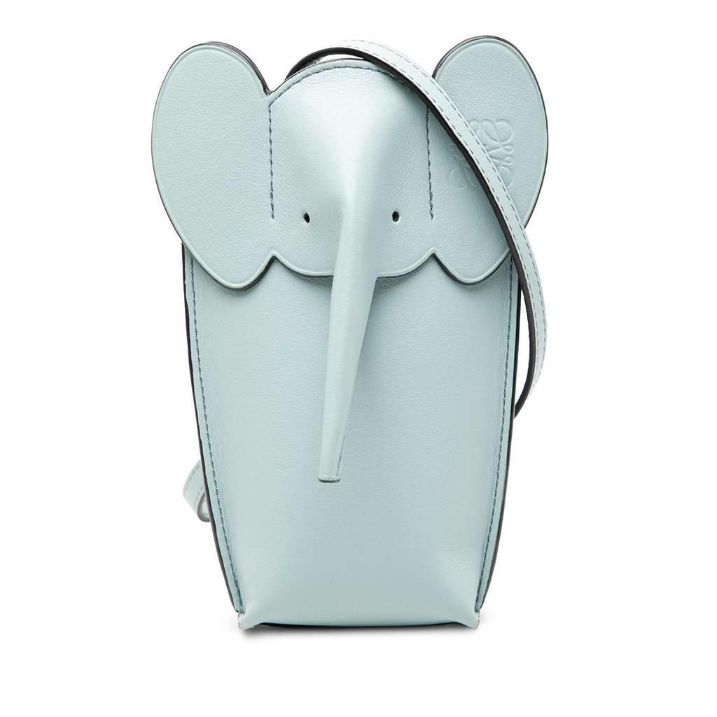 Loewe Leather Elephant Pocket Crossbody Blue Leather Very good condition - Front View