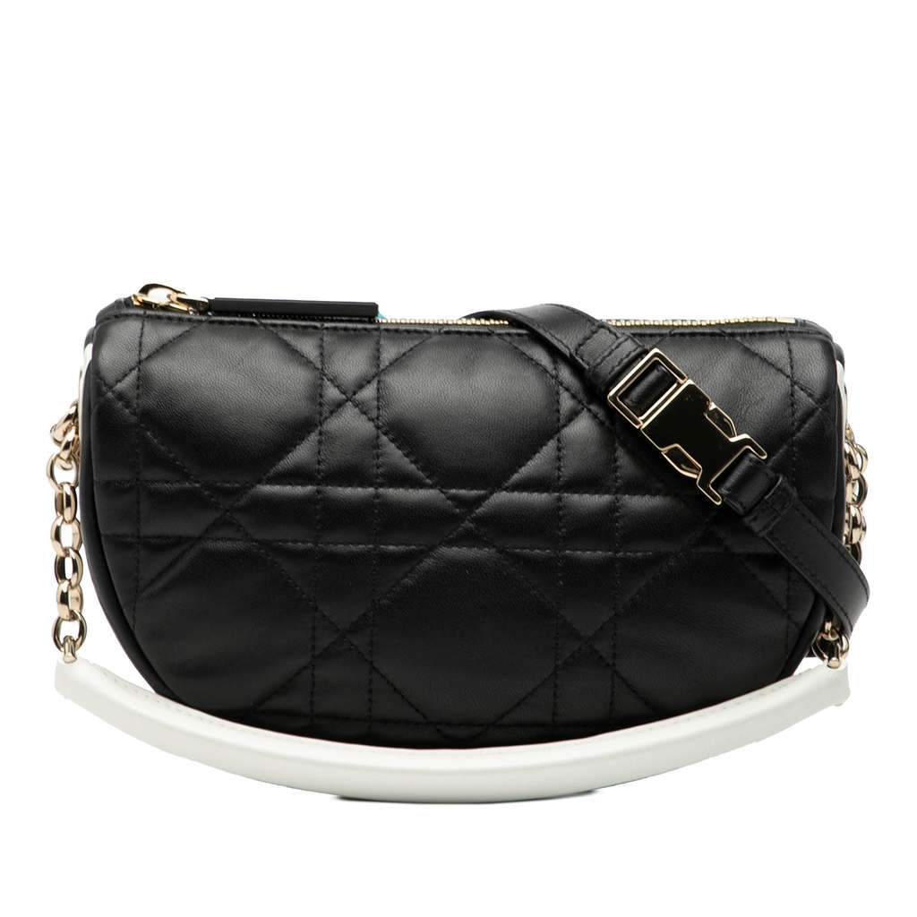 Dior Small Lambskin Cannage Dior Vibe Hobo Black Leather Good - Front View