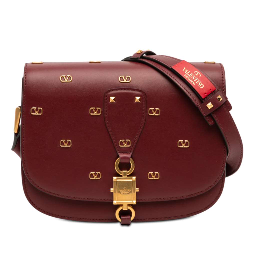 Valentino VLogo Embellished Leather Crossbody Red Leather Very good - Front View