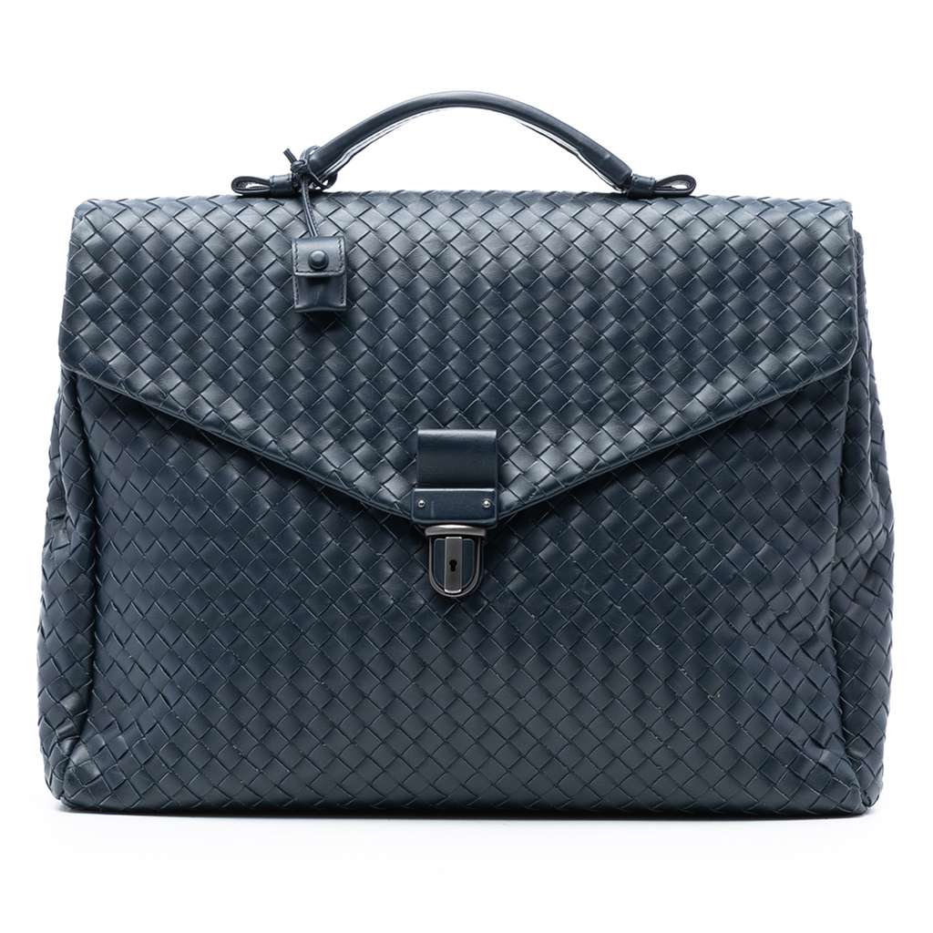 Bottega Veneta Nappa Intrecciato Briefcase Blue Leather Very good condition - Front View