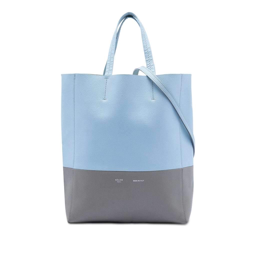 Celine Small Bicolor Grained Calfskin Vertical Cabas Tote Blue Leather Very good condition - Front View