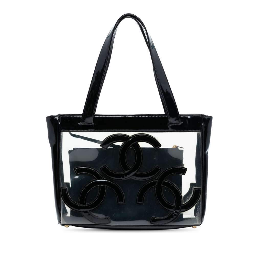 Chanel Triple CC Vinyl and Patent Tote Black Good - Front View