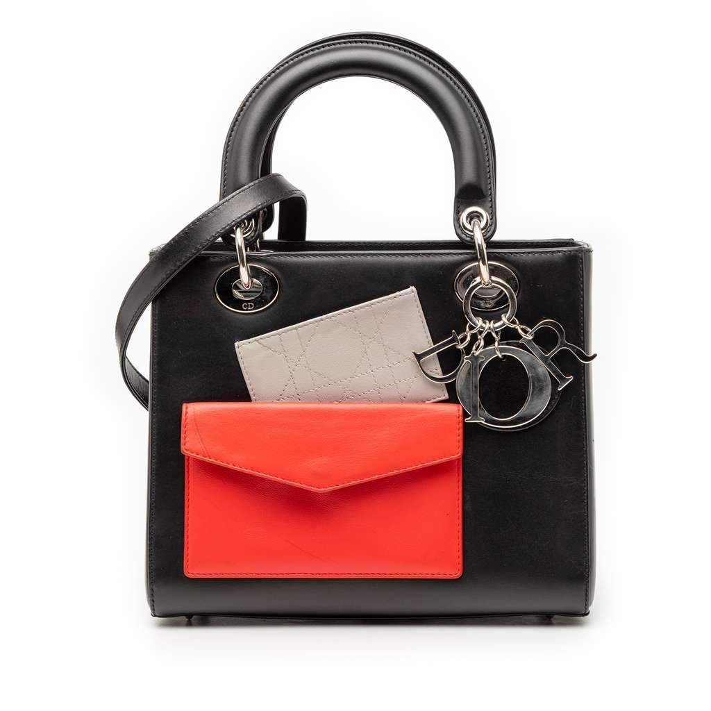 Dior Medium Calfskin Pockets Lady Dior Black Leather Good condition - Front View