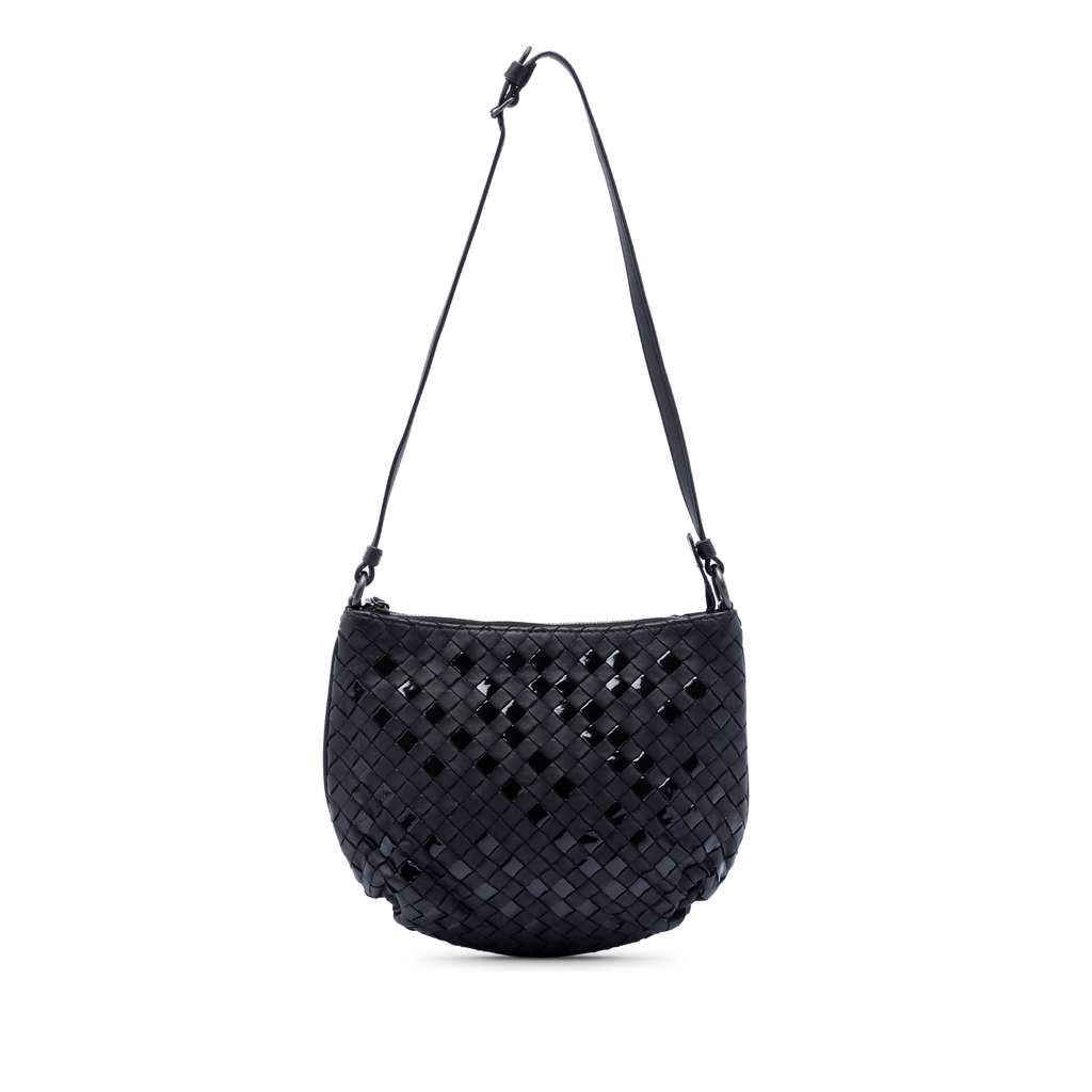Bottega Veneta Nappa and Patent Intrecciato Crossbody Black Leather Good - Front View