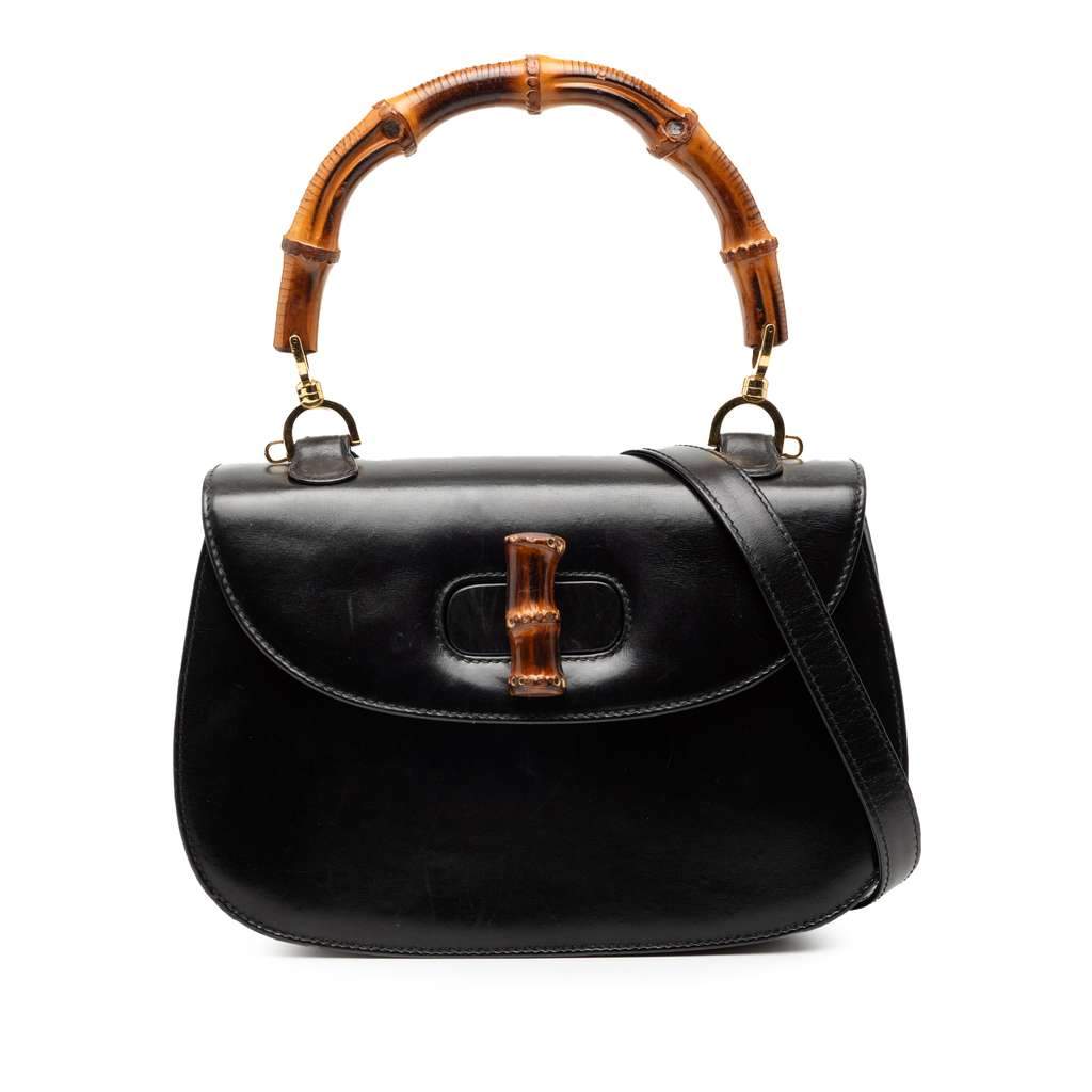 Gucci Calfskin Bamboo Night Black Leather Very good - Front View