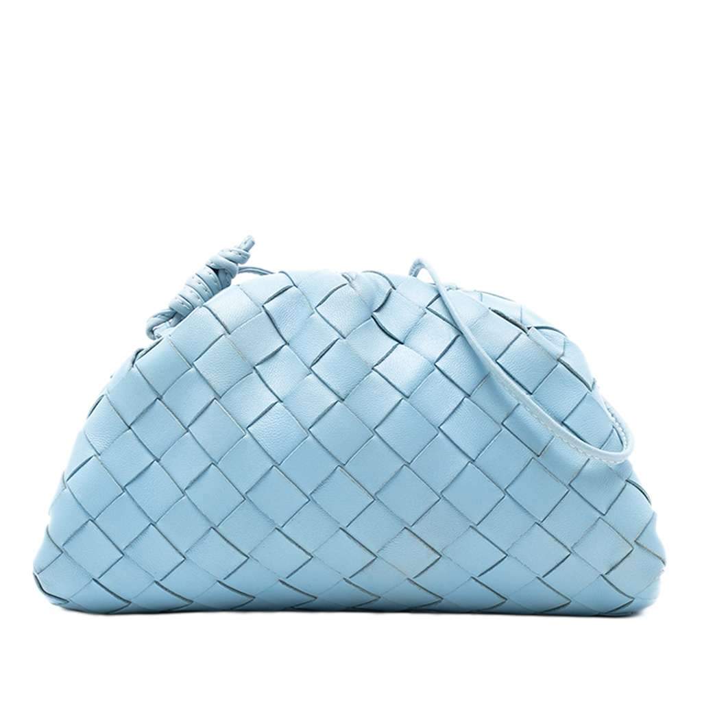 Bottega Veneta Nappa Intrecciato The Mini Pouch Crossbody Blue Leather Good - Front View