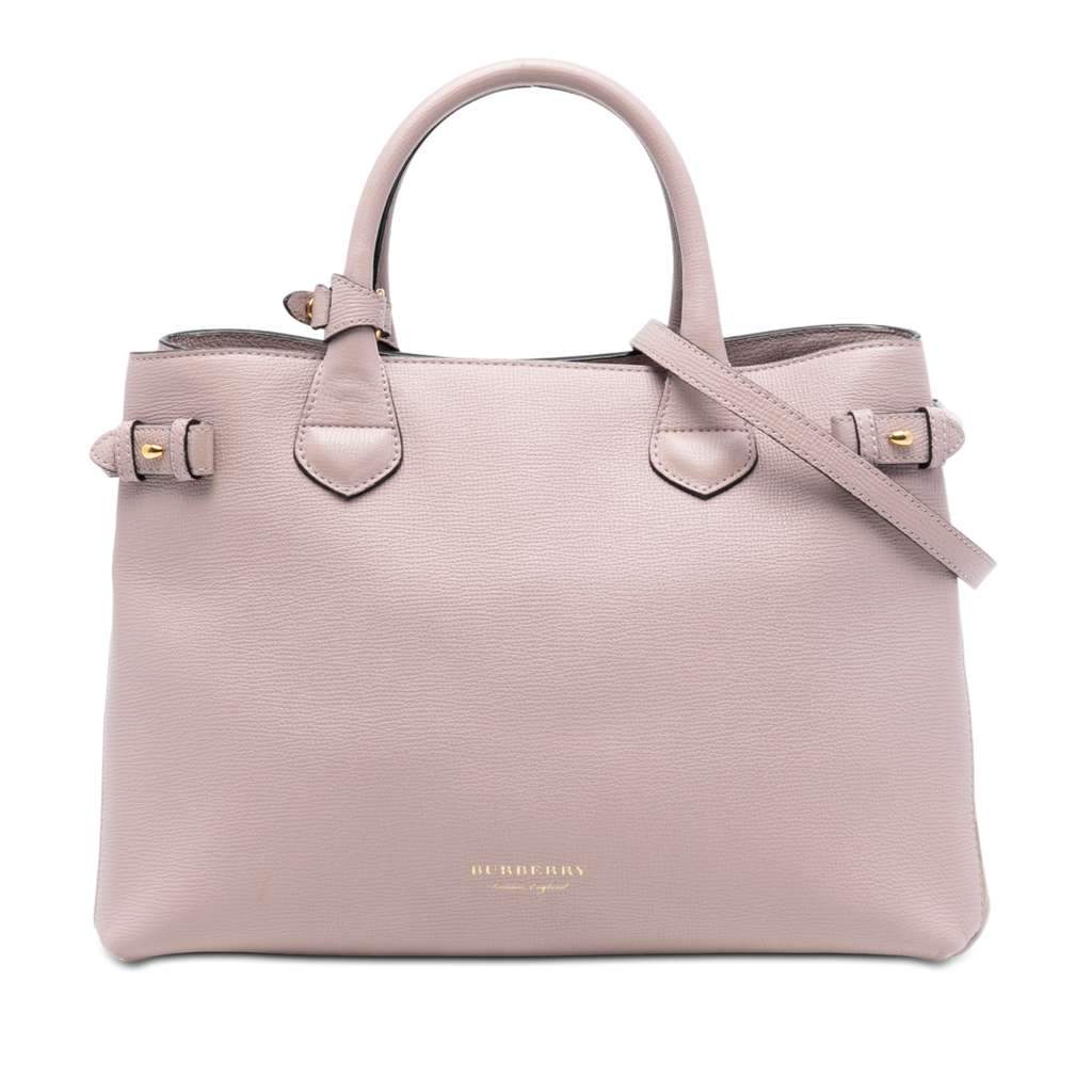 Burberry Medium Leather and House Check Banner Satchel Pink Leather Very good - Front View