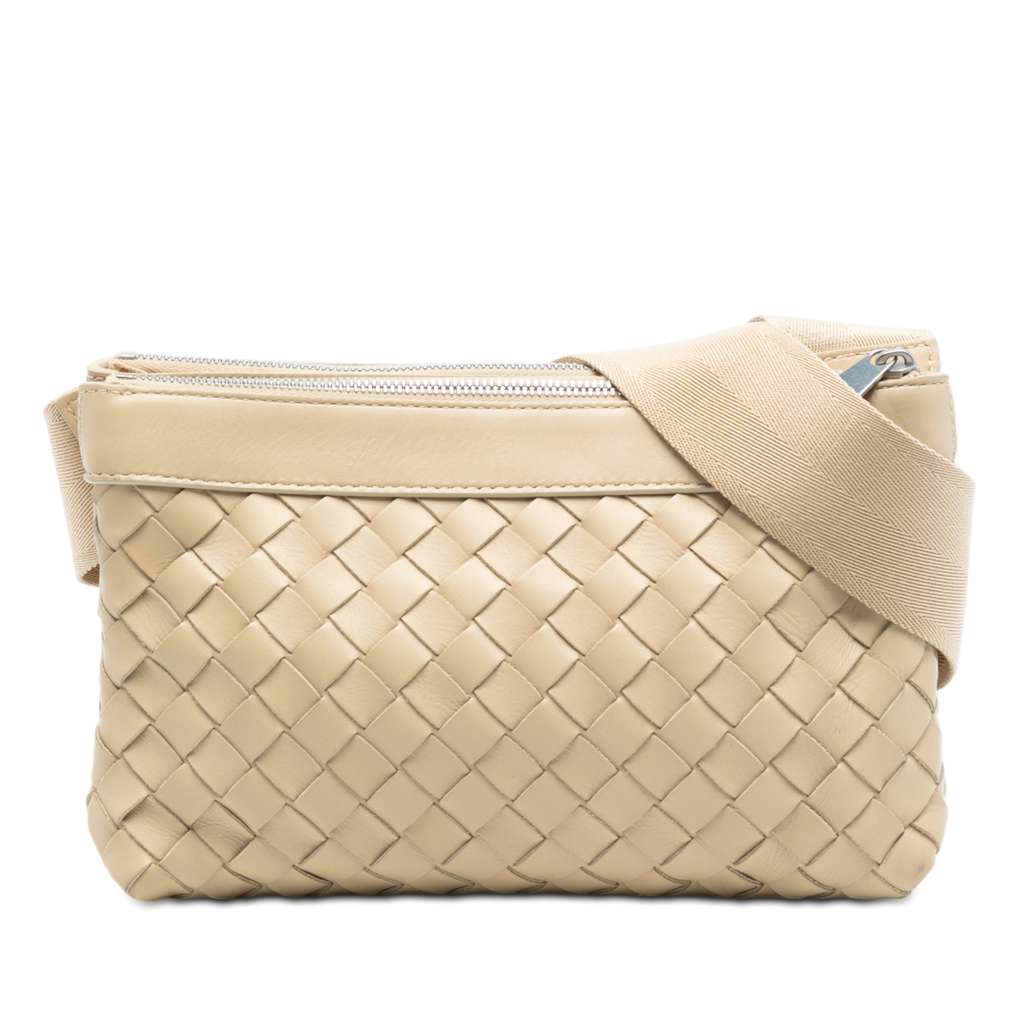 Bottega Veneta Nappa Intrecciato Double Zip Crossbody Brown Leather Very good - Front View