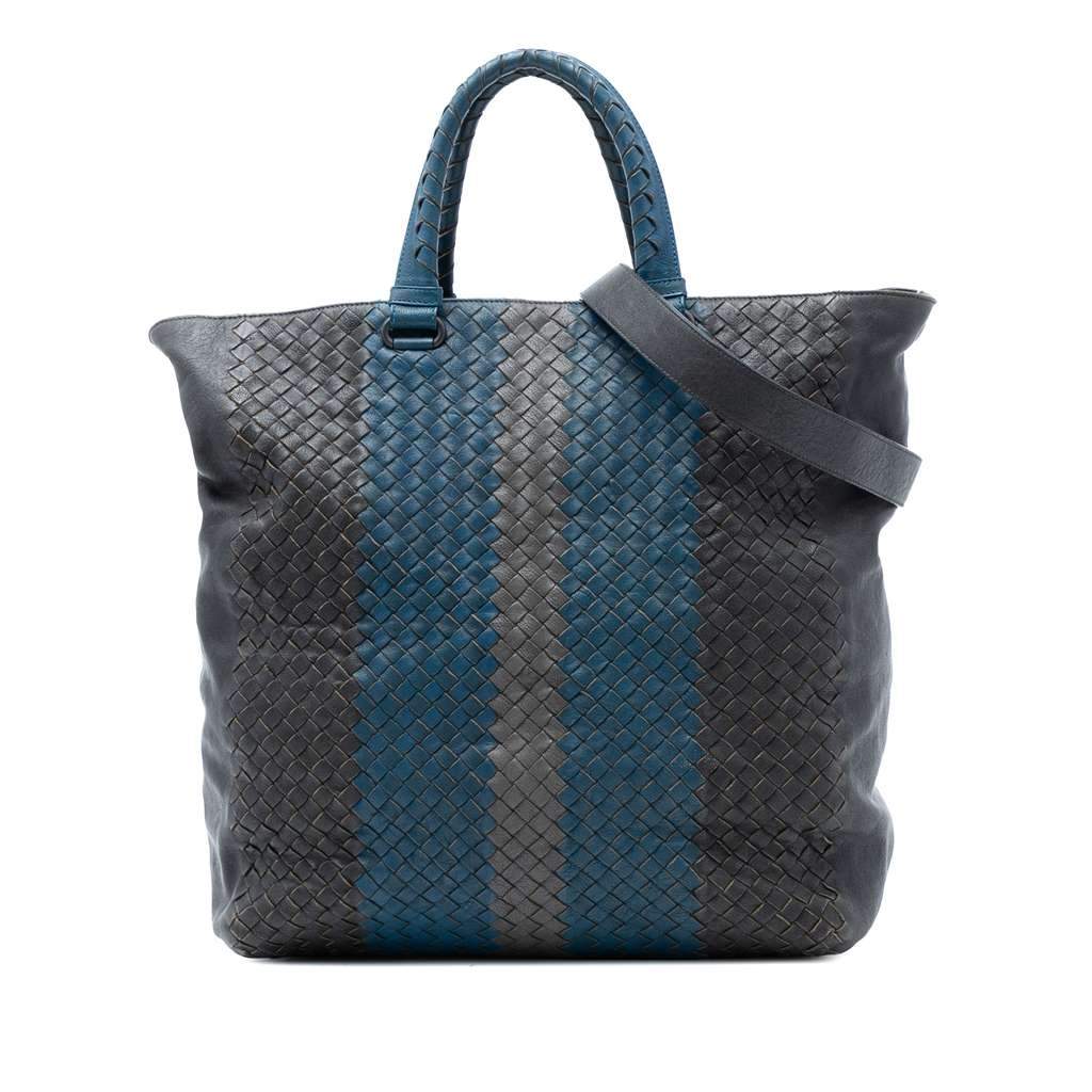 Bottega Veneta Tricolor Nappa Intrecciato Convertible Tote Black Leather Very good - Front View
