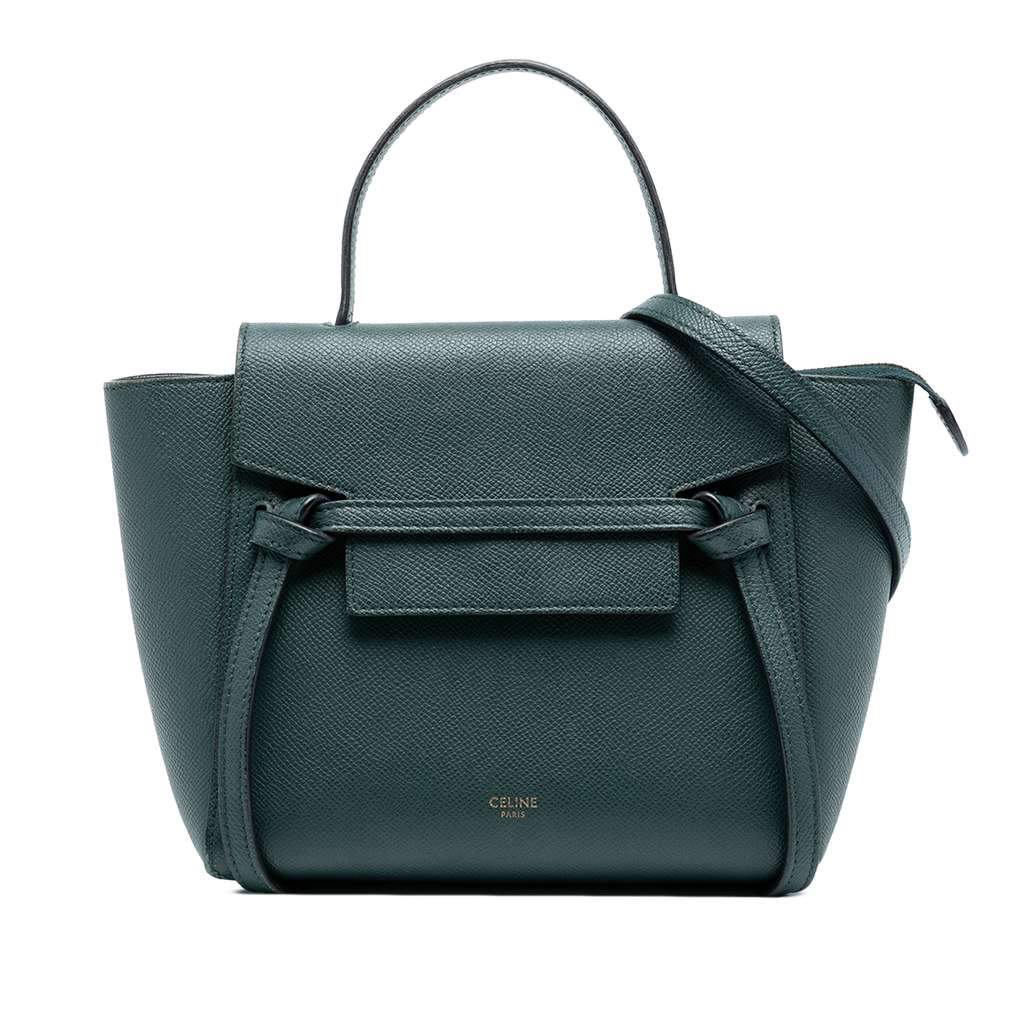 Celine Nano Grained Calfskin Belt Bag Green Leather Good - Front View