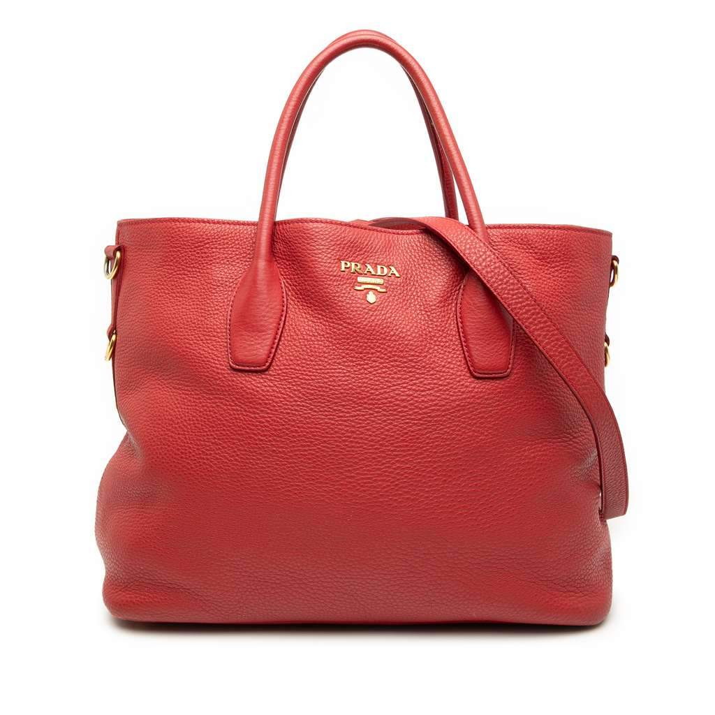 Prada Vitello Daino Open Convertible Tote Red Leather Very good condition - Front View
