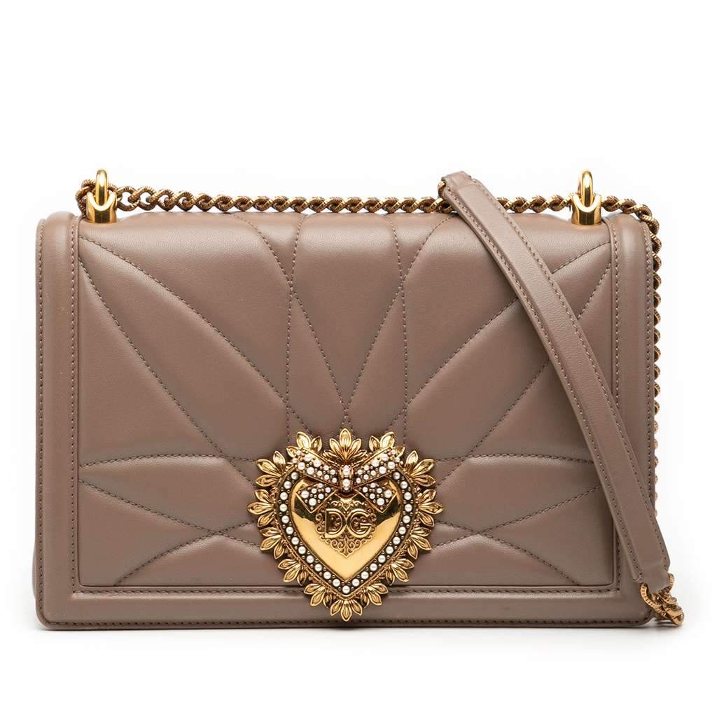 Dolce & Gabbana Medium Quilted Nappa Devotion Crossbody Brown Leather Good condition - Front View