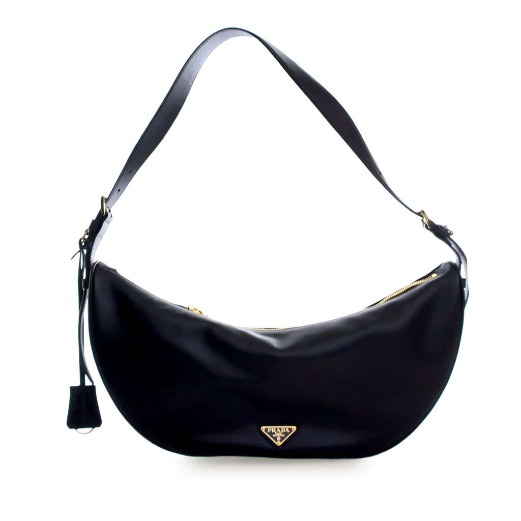 Prada Large Calfskin Demi Lune Shoulder Bag Black Leather Good condition - Front View